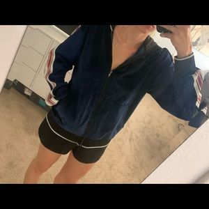 Velvet Navy Blue Zip-up